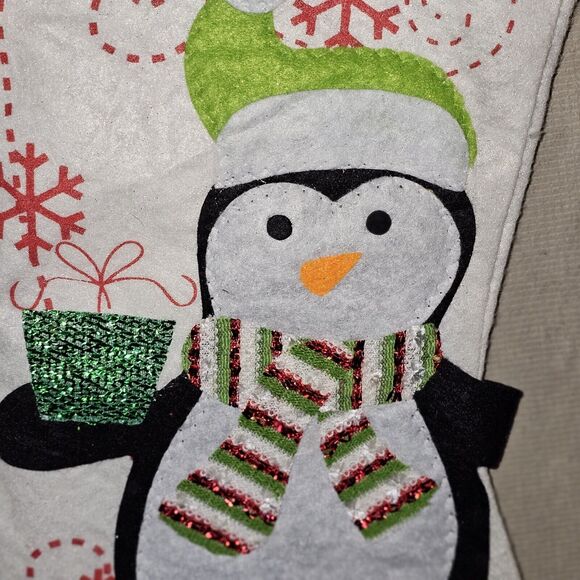 Penguin With Gift Handmade Felt Christmas Stocking Holiday Decor Never Used - Picture 2 of 5